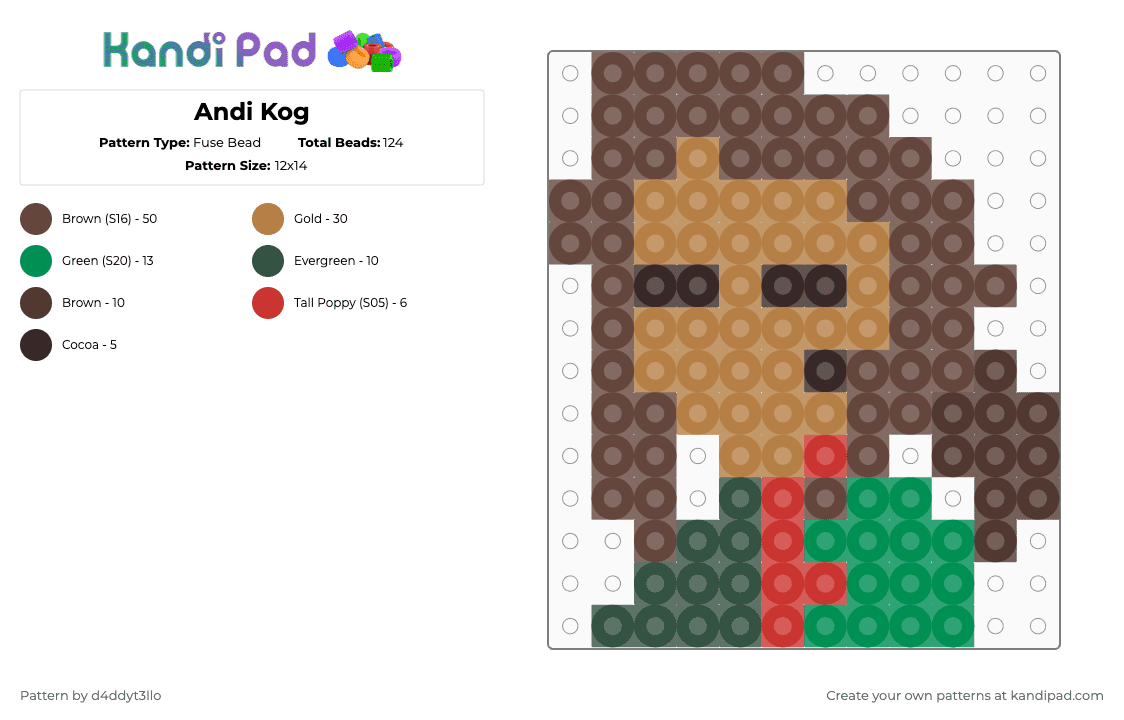 Andi Kog - Fuse Bead Pattern by m4dd1em1lo on Kandi Pad - brown,tan