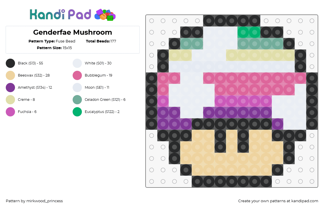 Genderfae Mushroom - Fuse Bead Pattern by mirkwood_princess on Kandi Pad - genderfae,pride,mushroom,colorful,tan,pink