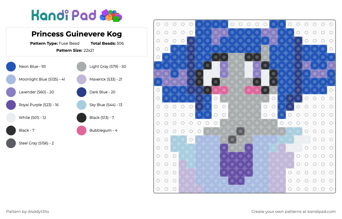 Princess Guinevere Kog - Fuse Bead Pattern by m4dd1em1lo on Kandi Pad - blue,gray,light blue