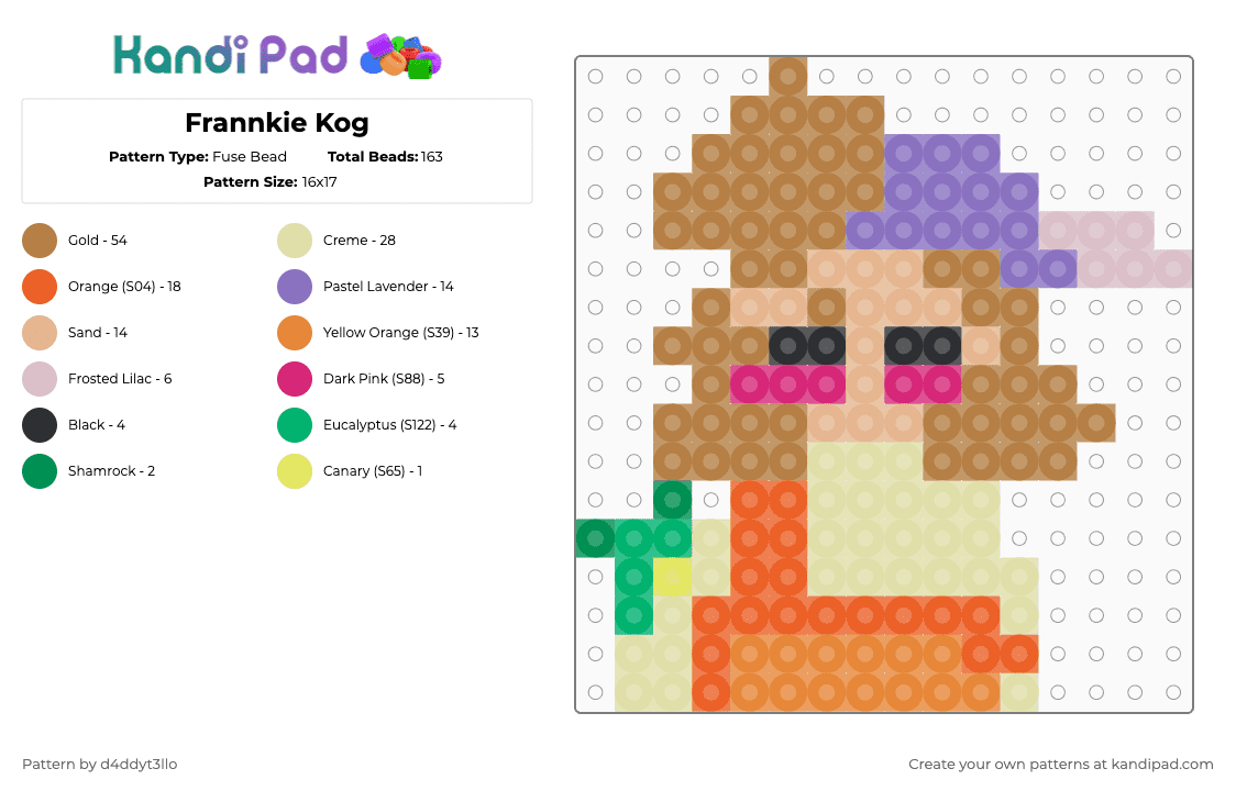 Frannkie Kog - Fuse Bead Pattern by m4dd1em1lo on Kandi Pad - tan,yellow,orange