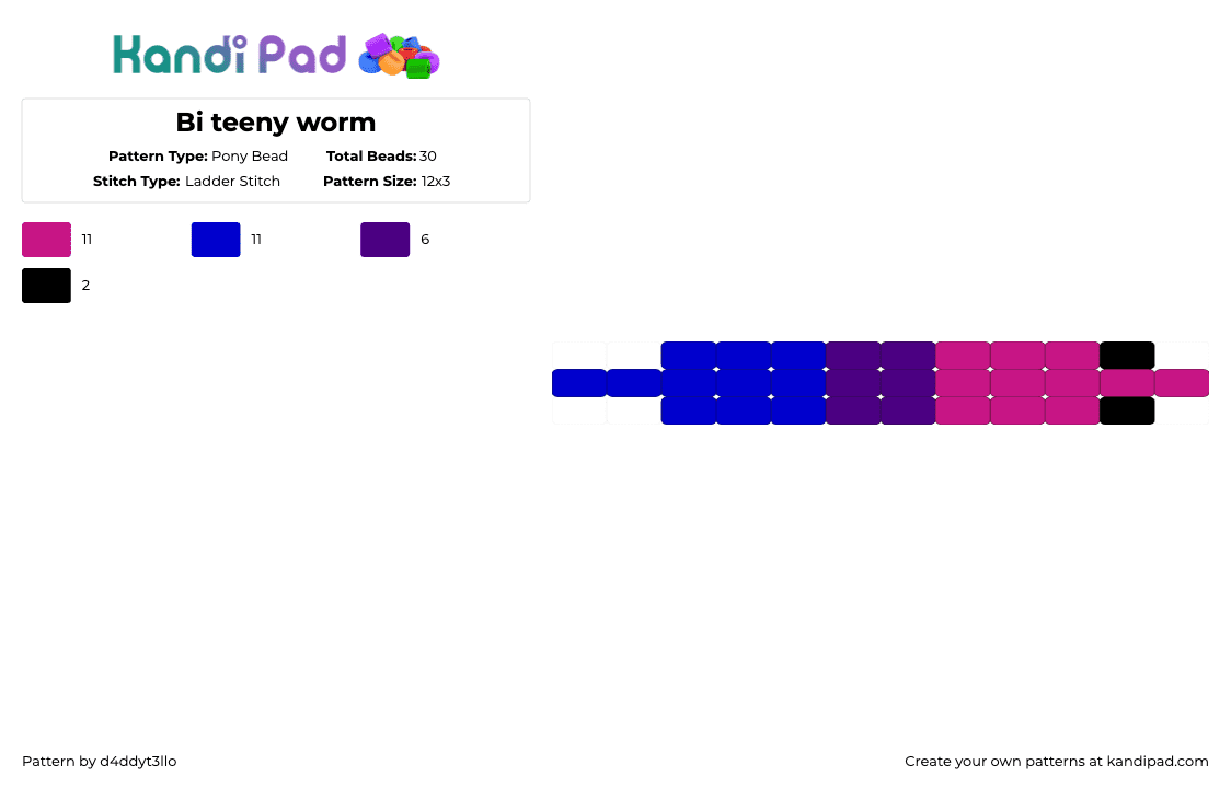 Bi teeny worm - Pony Bead Pattern by m4dd1em1lo on Kandi Pad - pink,purple