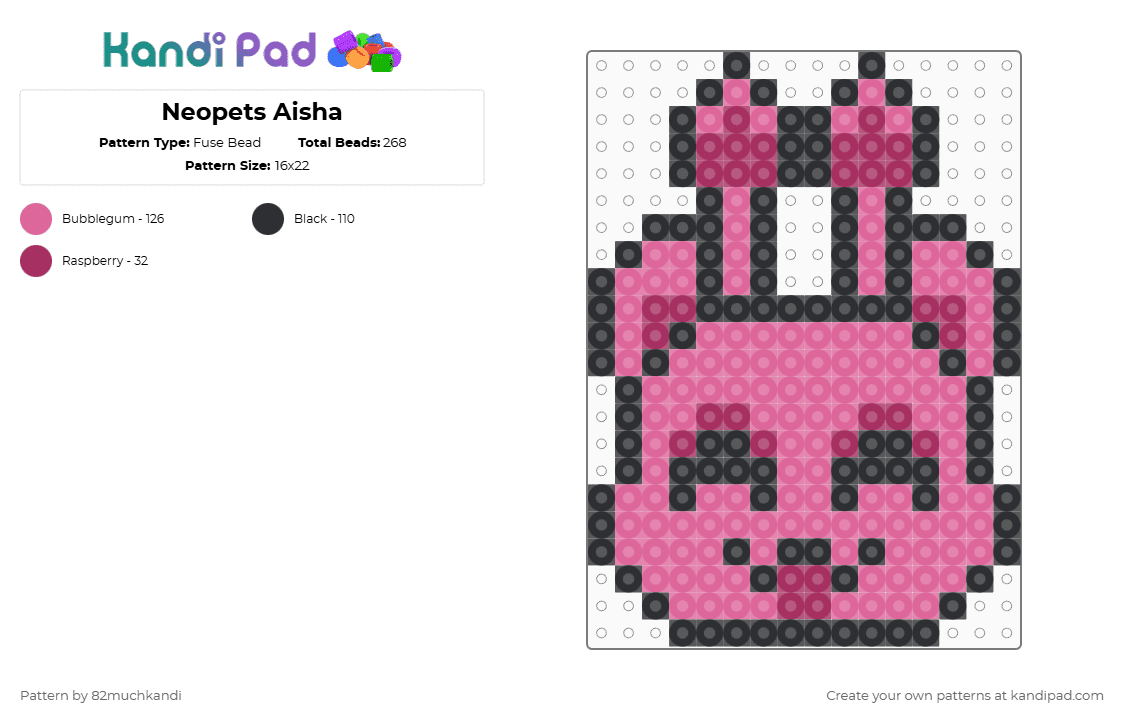 Neopets Aisha - Fuse Bead Pattern by 82muchkandi on Kandi Pad - black,pink,neopets,aisha