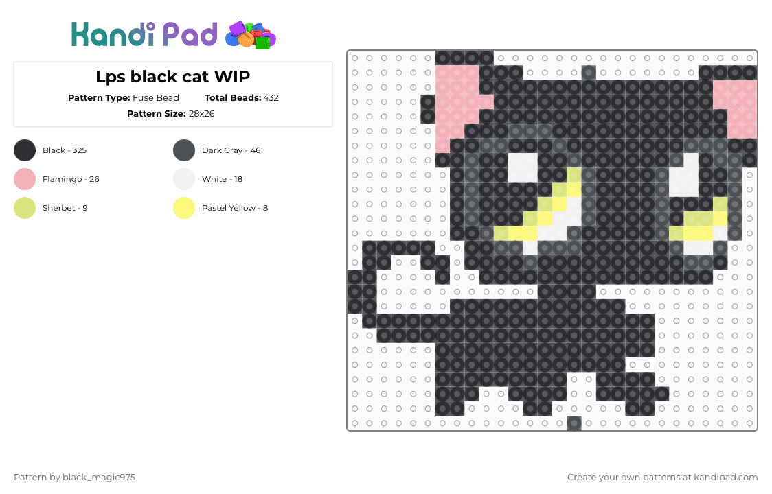 Lps black cat WIP - Fuse Bead Pattern by black_magic975 on Kandi Pad - black,gray