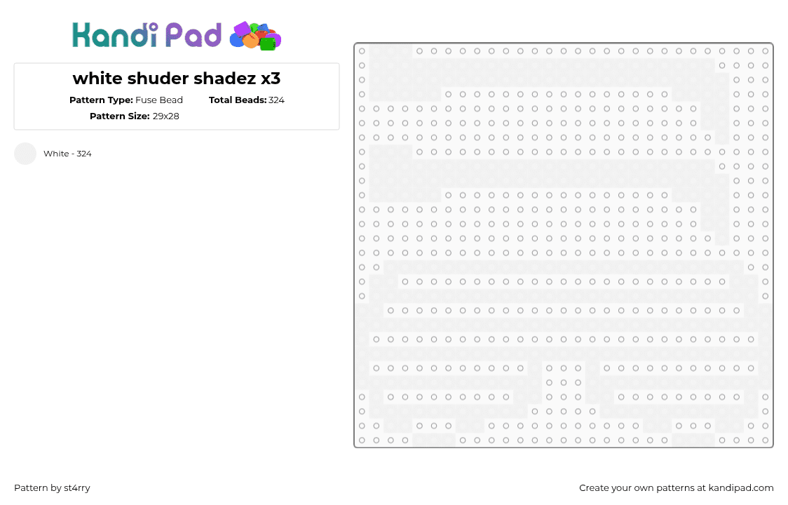 white shuder shadez x3 - Fuse Bead Pattern by deleted_user_685111 on Kandi Pad - white