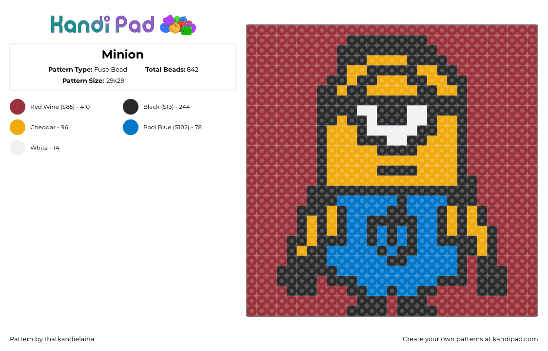 Minion - Fuse Bead Pattern by thatkandielaina on Kandi Pad - minion,despicable me,cyclops,character,animation,movie,panel,red,yellow,blue