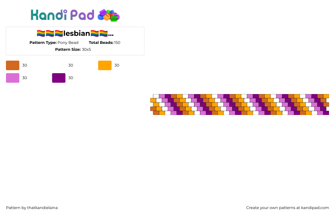 🏳‍🌈🏳‍🌈🏳‍🌈lesbian🏳‍🌈🏳‍🌈🏳‍🌈 - Pony Bead Pattern by thatkandielaina on Kandi Pad - lesbian,pride,diagonal,stripes,bracelet,cuff,orange,pink