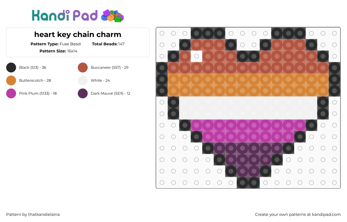 heart key chain charm - Fuse Bead Pattern by thatkandielaina on Kandi Pad - lesbian,pride,heart,charm,keychain,orange,pink