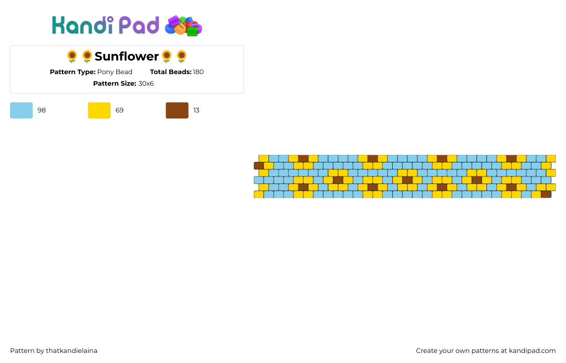 🌻🌻Sunflower🌻🌻 - Pony Bead Pattern by thatkandielaina on Kandi Pad - sunflowers,spring,garden,cuff,light blue,yellow