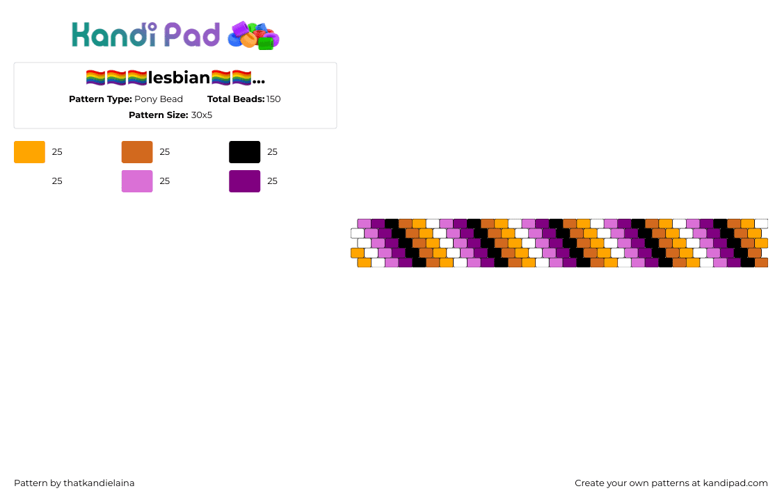 🏳‍🌈🏳‍🌈🏳‍🌈lesbian🏳‍🌈🏳‍🌈🏳‍🌈.2 - Pony Bead Pattern by thatkandielaina on Kandi Pad - lesbian,pride,diagonal,stripes,bracelet,cuff,orange,pink