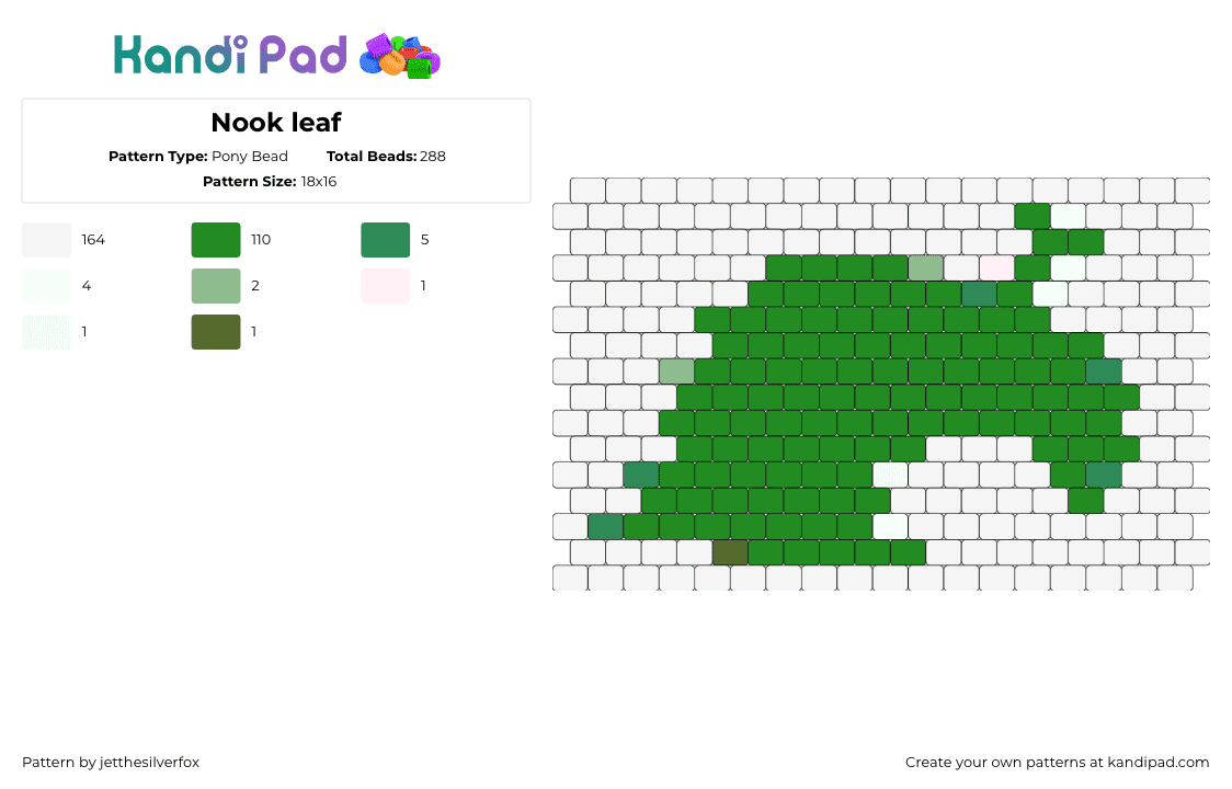 Nook leaf - Pony Bead Pattern by jetthesilverfox on Kandi Pad - nook leaf,animal crossing,video game,simple,green