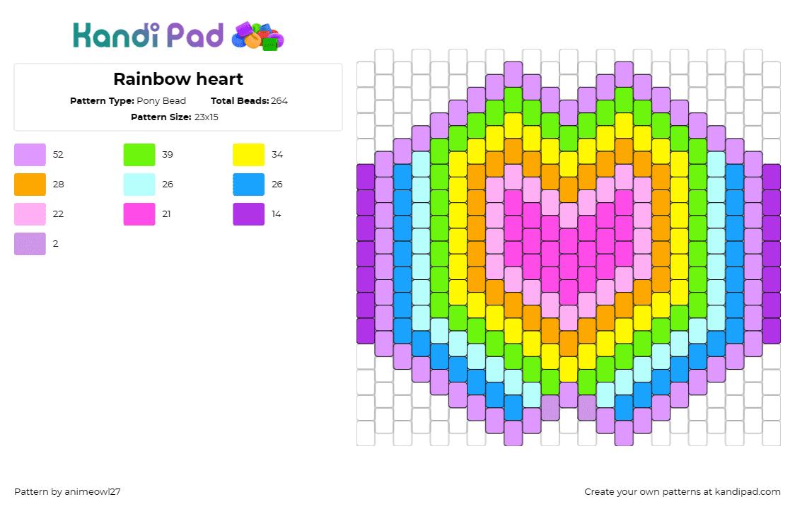 Rainbow heart - Pony Bead Pattern by animeowl27 on Kandi Pad - heart,geometric,bright,neon,trippy,colorful,mask,pink