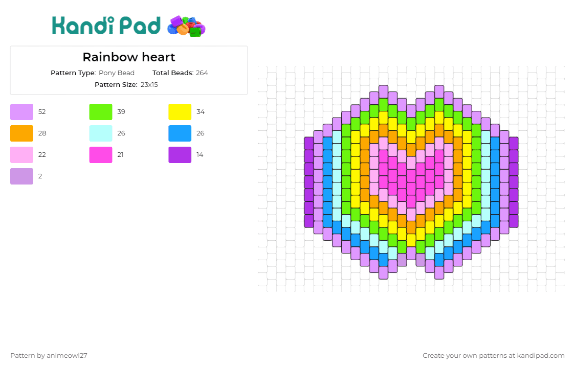 Rainbow heart - Pony Bead Pattern by animeowl27 on Kandi Pad - heart,colorful,mask