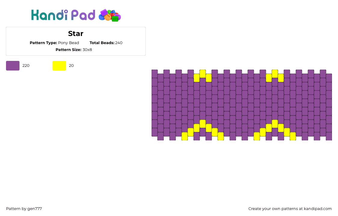 Star - Pony Bead Pattern by gen777 on Kandi Pad - simple,cuff,star,purple