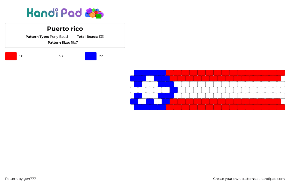 Puerto rico - Pony Bead Pattern by gen777 on Kandi Pad - blue, cuff, flag, puerto rico, red, white