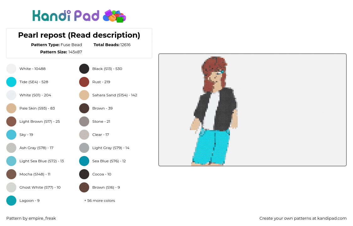 Pearl repost (Read description) - Fuse Bead Pattern by empire_freak on Kandi Pad - pearlescentmoon,life series,youtube,minecraft,streamer,character