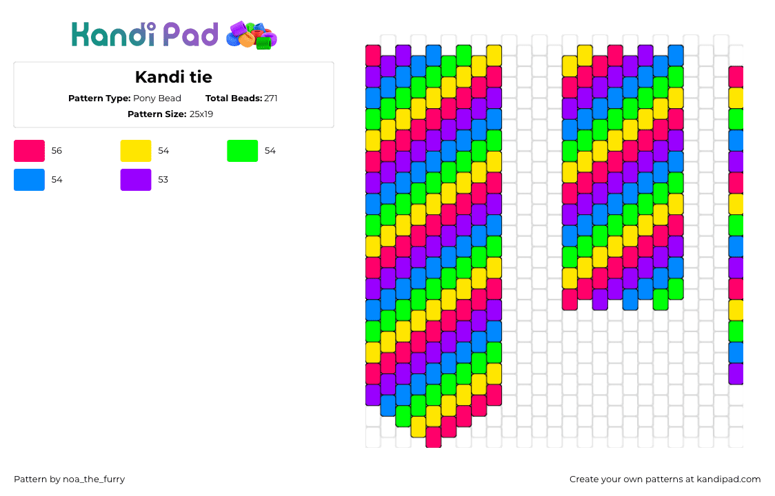 Kandi tie - Pony Bead Pattern by noa_the_furry on Kandi Pad - neon,necktie,diagonal,stripes,tie,clothing,colorful