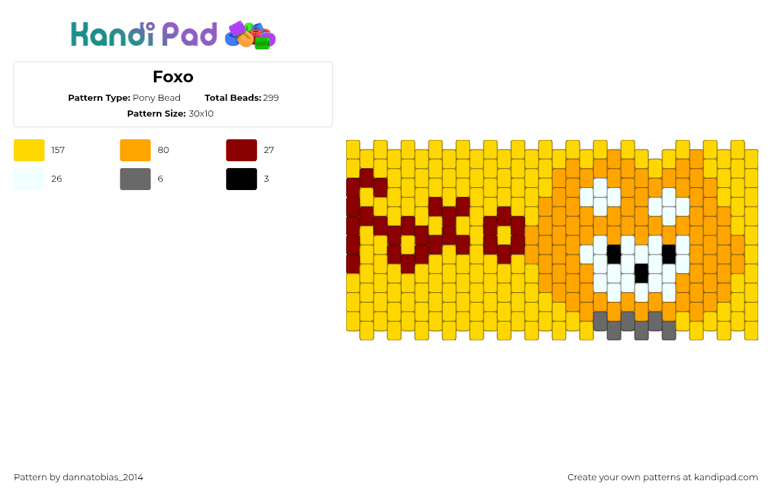 Foxo - Pony Bead Pattern by dannatobias_2014 on Kandi Pad - isfoxo,streamer,youtube,video games,cuff,orange,yellow