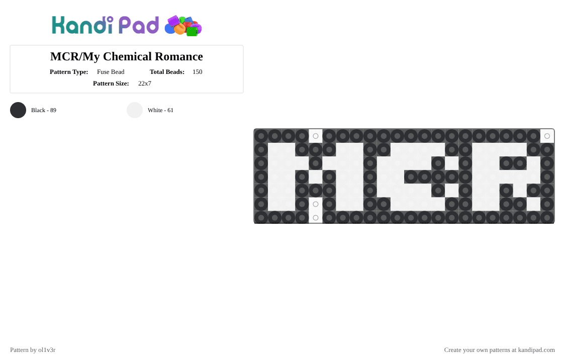 MCR/My Chemical Romance - Fuse Bead Pattern by ol1v3r on Kandi Pad - black, danger days, i brought you my bulletts, ibymbybmyl, mcr, my chemical romance, the black parade, three cheers for sweet revenge, white, you brought me your love