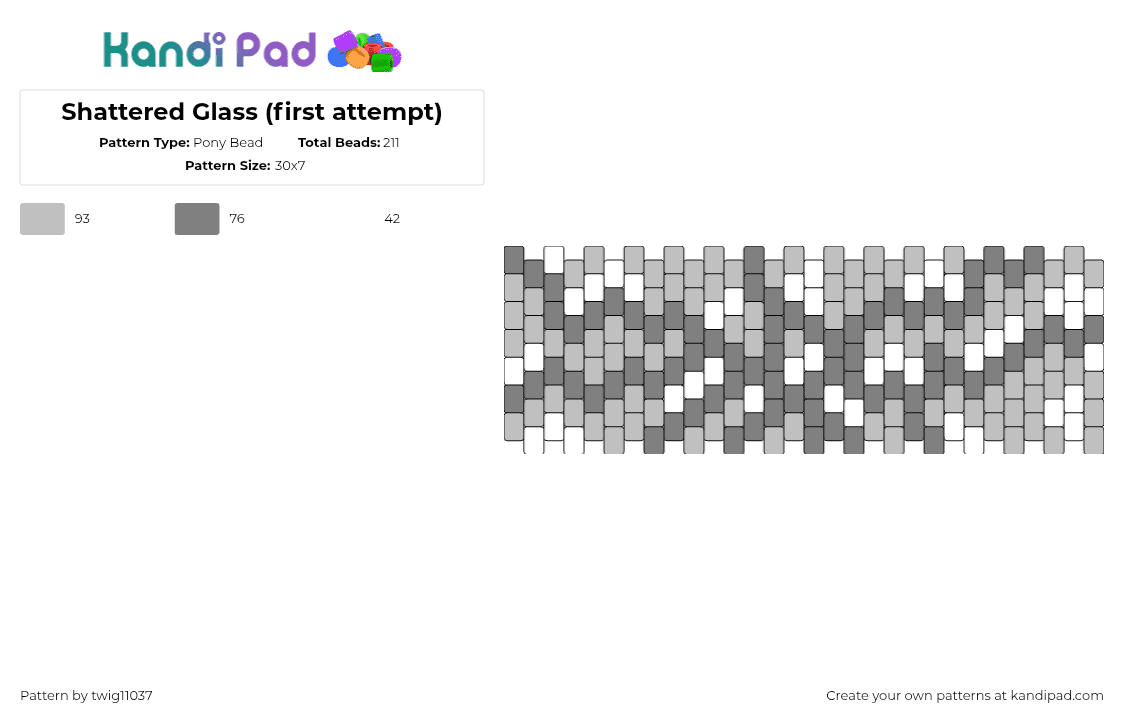 Shattered Glass (first attempt) - Pony Bead Pattern by twig11037 on Kandi Pad - glass,broken,cuff,gray