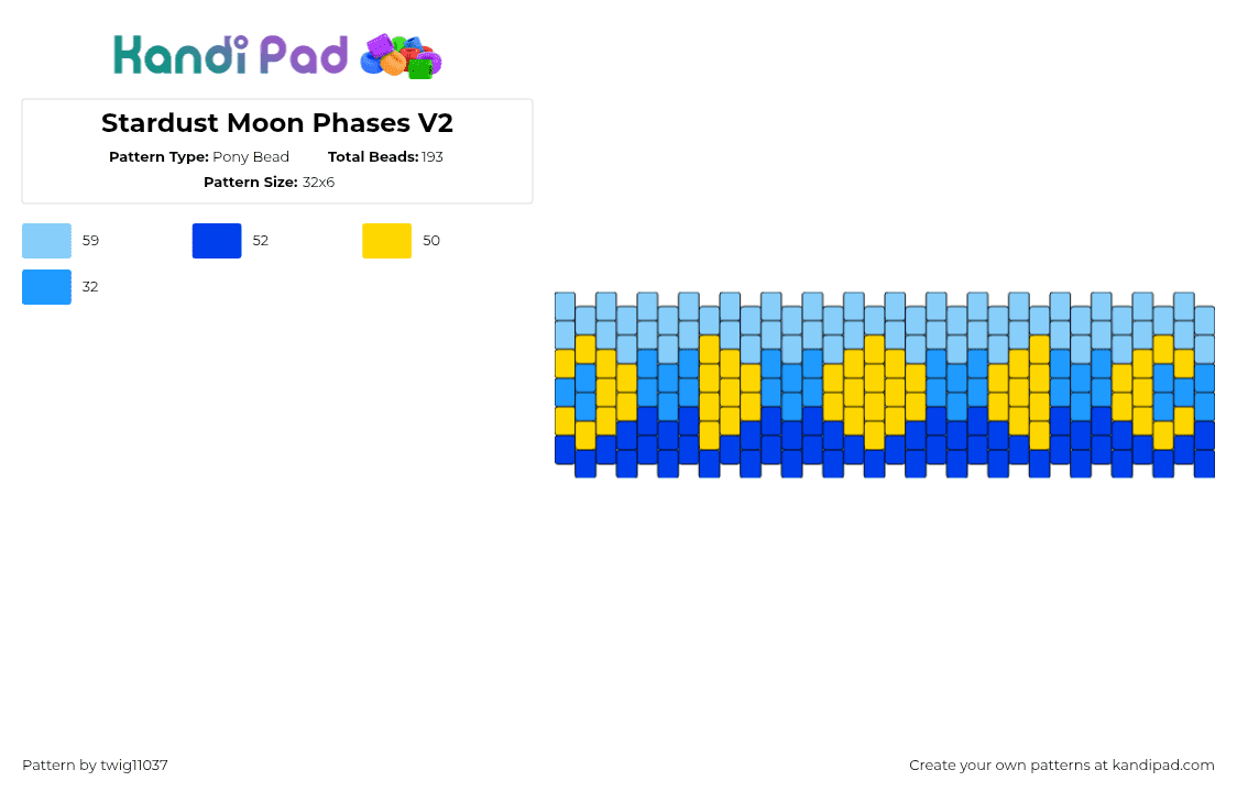 Stardust Moon Phases V2 - Pony Bead Pattern by twig11037 on Kandi Pad - moon,phases,night,cuff,yellow,blue,light blue