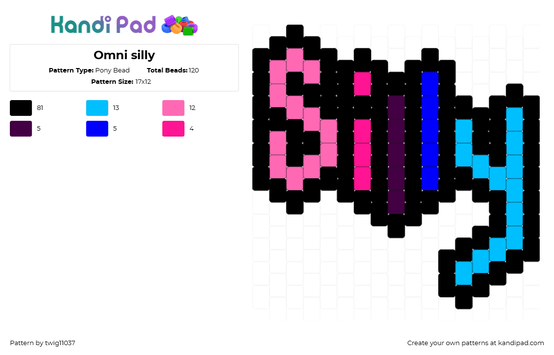 Omni silly - Pony Bead Pattern by twig11037 on Kandi Pad - silly,omnisexual,text,charm,black,pink,blue