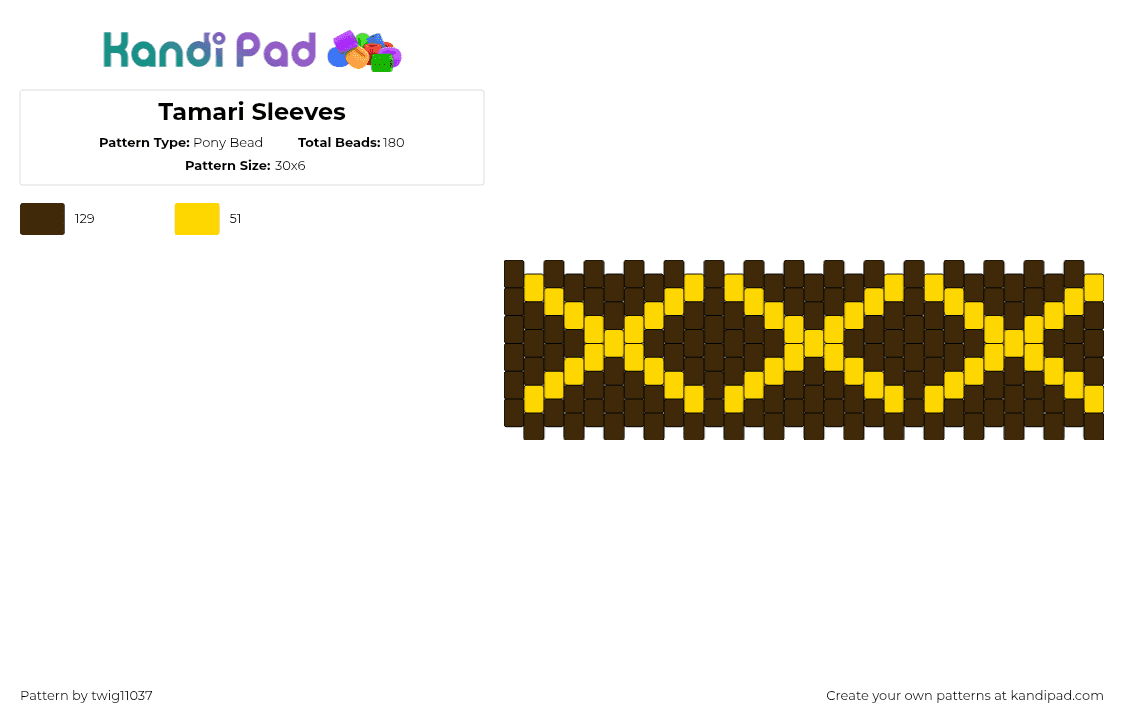 Tamari Sleeves - Pony Bead Pattern by twig11037 on Kandi Pad - tamari,naruto,cross,repeating,x,cuff,anime,tv show,brown,yellow