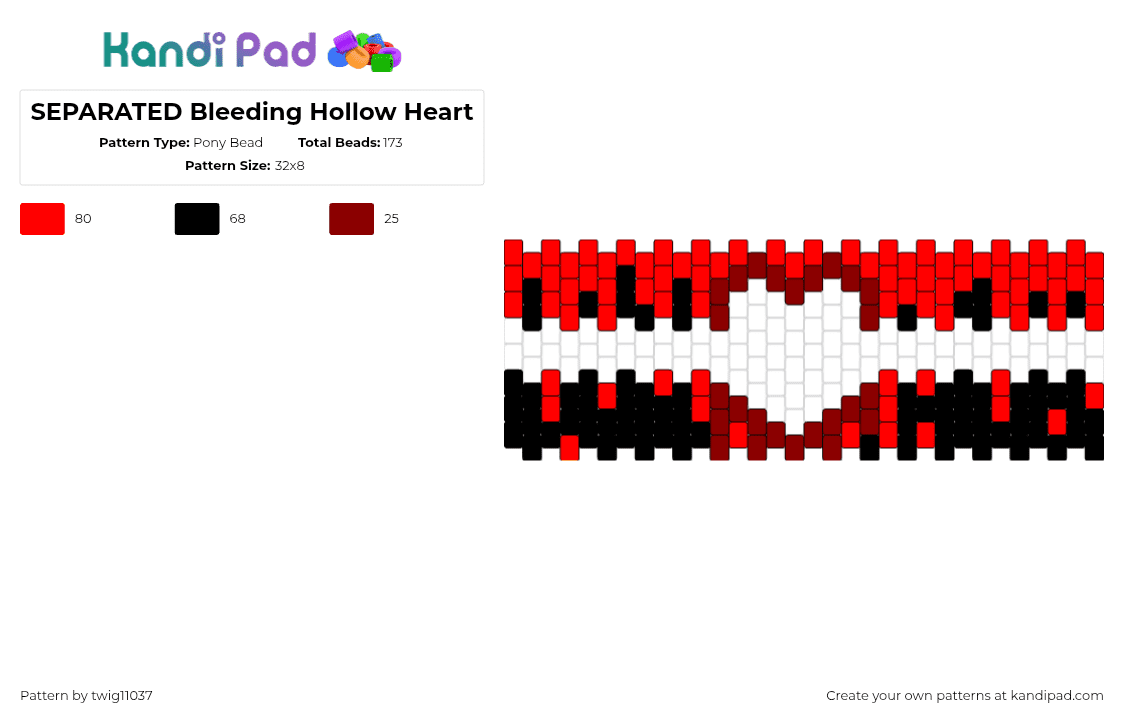 SEPARATED Bleeding Hollow Heart - Pony Bead Pattern by twig11037 on Kandi Pad - bloody,heart,dark,cuff,love,black,red