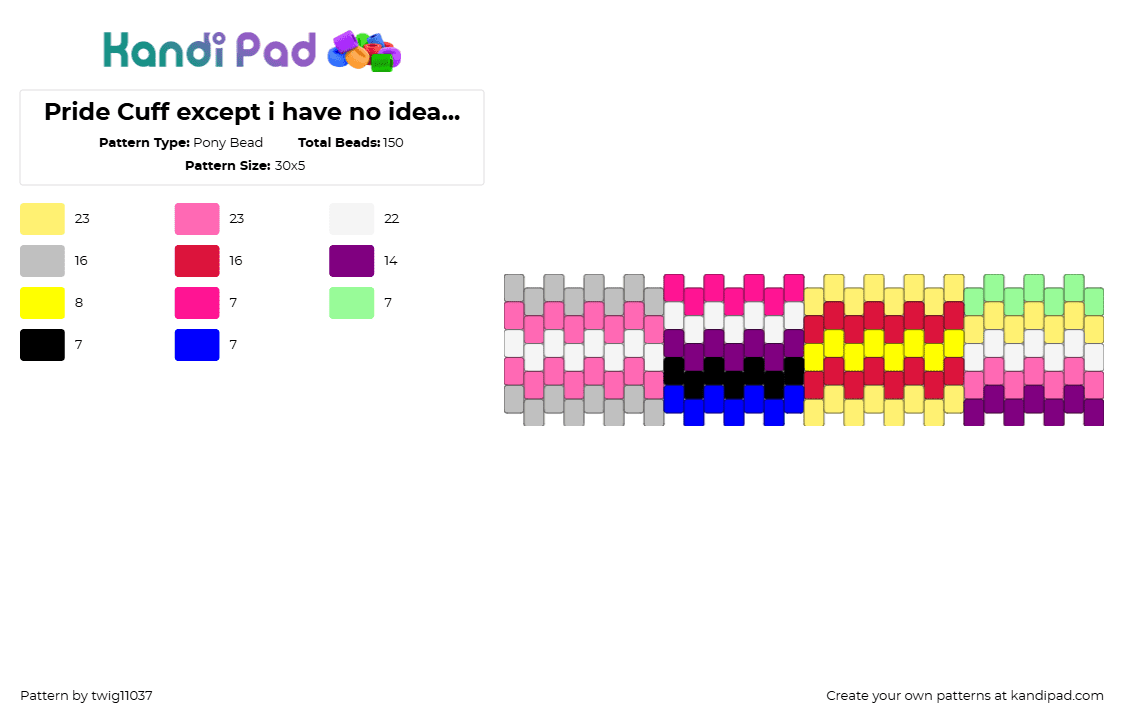 Pride Cuff except i have no idea wtf i am - Pony Bead Pattern by twig11037 on Kandi Pad - demigirl,genderfluid,girlflux,genderfae,pride,colorful,cuff,pink,yellow