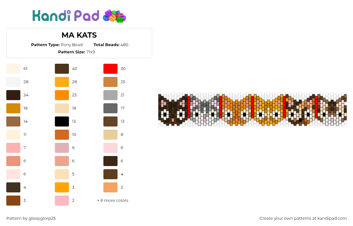 MA KATS - Pony Bead Pattern by gleepglorp25 on Kandi Pad - cats,kitty,animals,pets,bracelet,cuff,orange,gray,tan