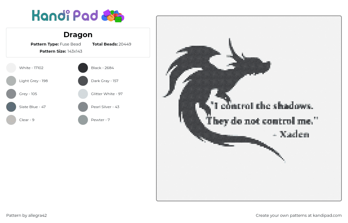 Dragon - Fuse Bead Pattern by allegra42 on Kandi Pad - dragon,quote,text,mythological,silhouette,black