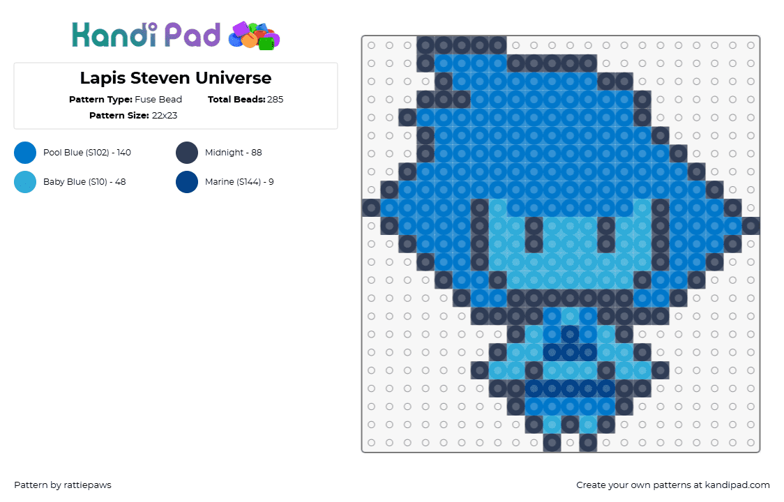 Lapis Steven Universe - Fuse Bead Pattern by rattiepaws on Kandi Pad - lapis,steven universe,character,chibi,cartoon,tv show,blue