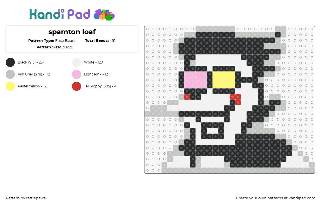 spamton loaf - Fuse Bead Pattern by rattiepaws on Kandi Pad - spamton,deltarune,undertale,character,video game,black,white