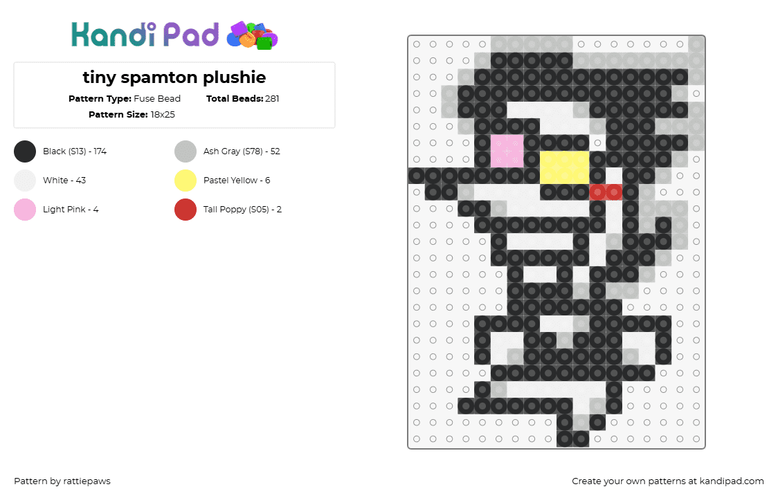 tiny spamton plushie - Fuse Bead Pattern by rattiepaws on Kandi Pad - spamton,deltarune,undertale,plush,character,video game,black,white