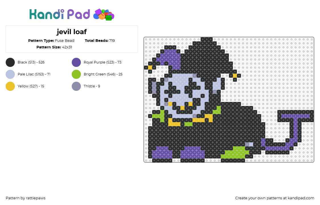 jevil loaf - Fuse Bead Pattern by rattiepaws on Kandi Pad - jevil,deltarune,jester,character,video game,dark,purple,black