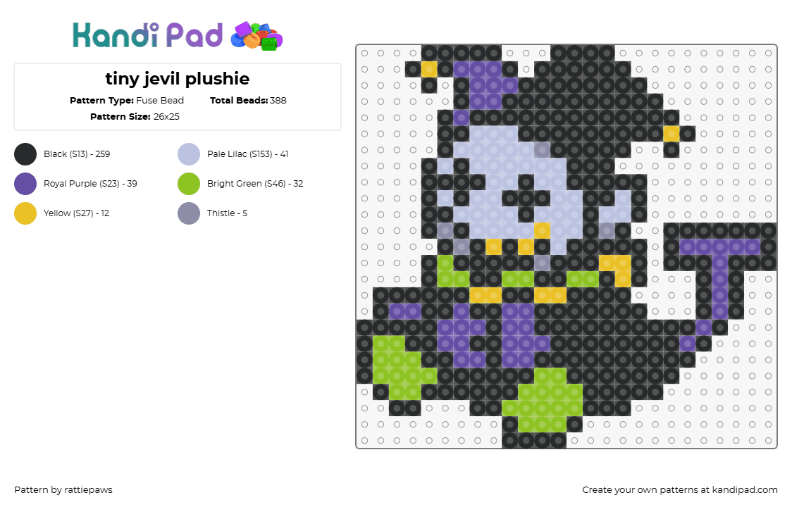 tiny jevil plushie - Fuse Bead Pattern by rattiepaws on Kandi Pad - jevil,deltarune,jester,character,video game,dark,purple,black,green