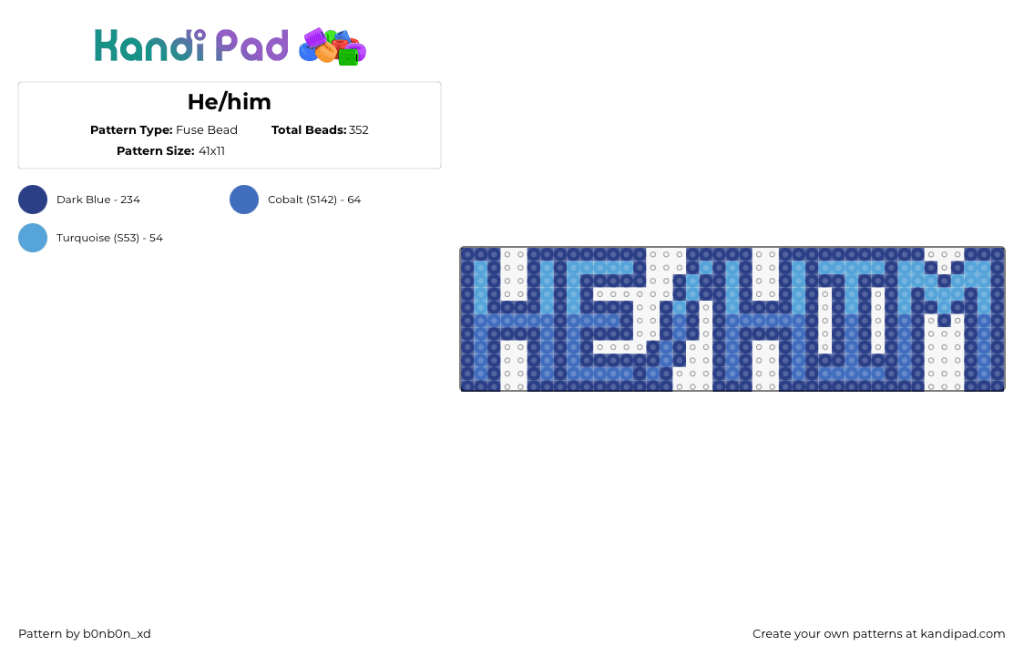 He/him - Fuse Bead Pattern by b0nb0n_xd on Kandi Pad - he,him,pronouns,pride,sign,text,blue