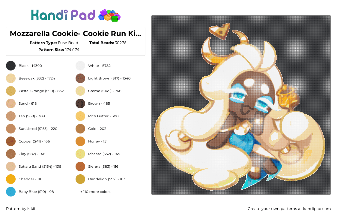 Mozzarella Cookie- Cookie Run Kingdom - Fuse Bead Pattern by kikii on Kandi Pad - black,white,beige,tan,light blue,colorful,crk,cookie