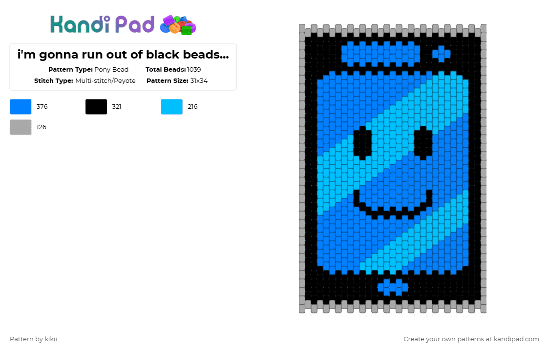 i\'m gonna run out of black beads so i had to resize it weird - Pony Bead Pattern by kikii on Kandi Pad - blue