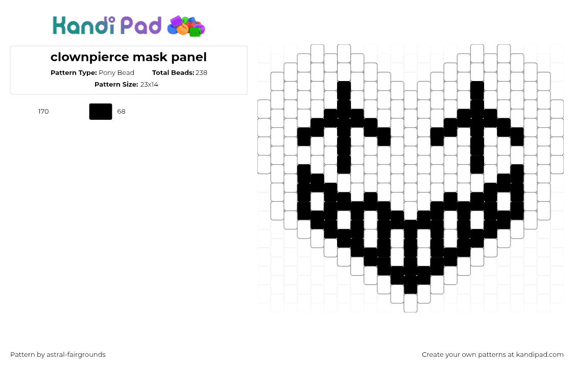 clownpierce mask panel - Pony Bead Pattern by astral-fairgrounds on Kandi Pad - clownpierce,lifesteal smp,youtube,streamer,minecraft,mask,face,smile,white,black