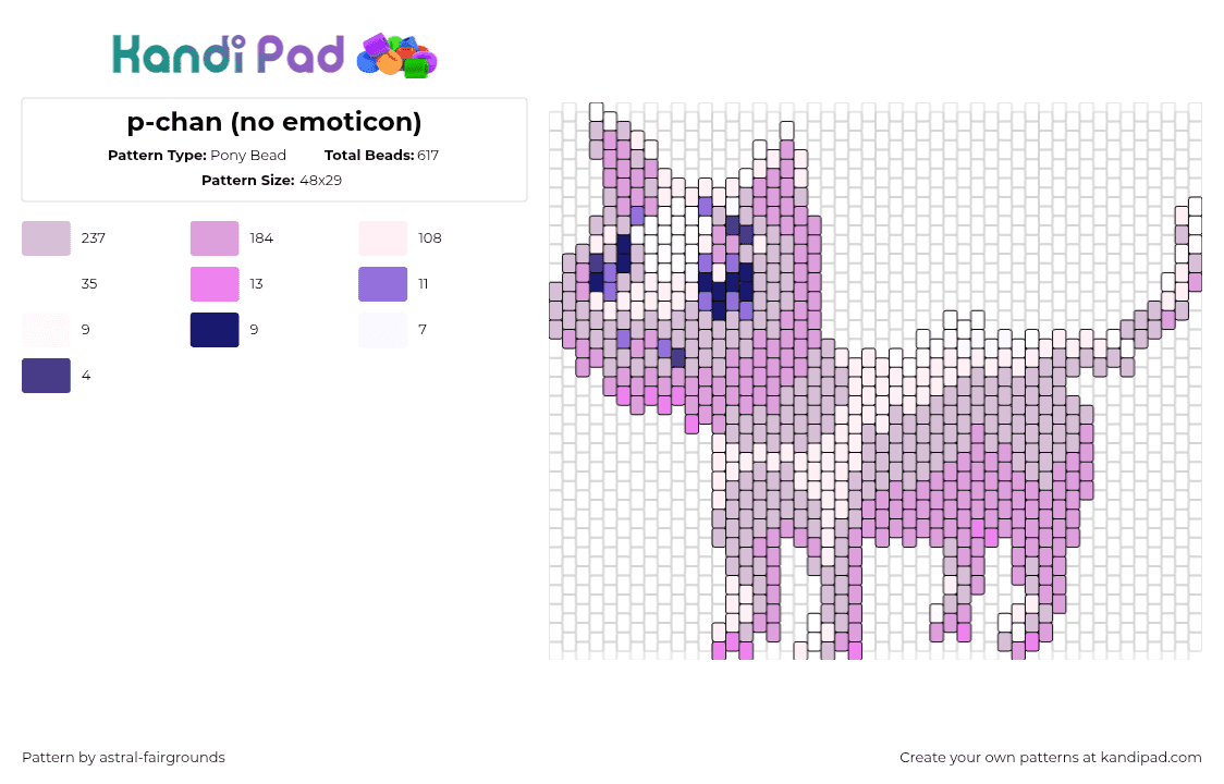 p-chan (no emoticon) - Pony Bead Pattern by astral-fairgrounds on Kandi Pad - pchan,needy streamer overload,cat,character,video game,pink,white