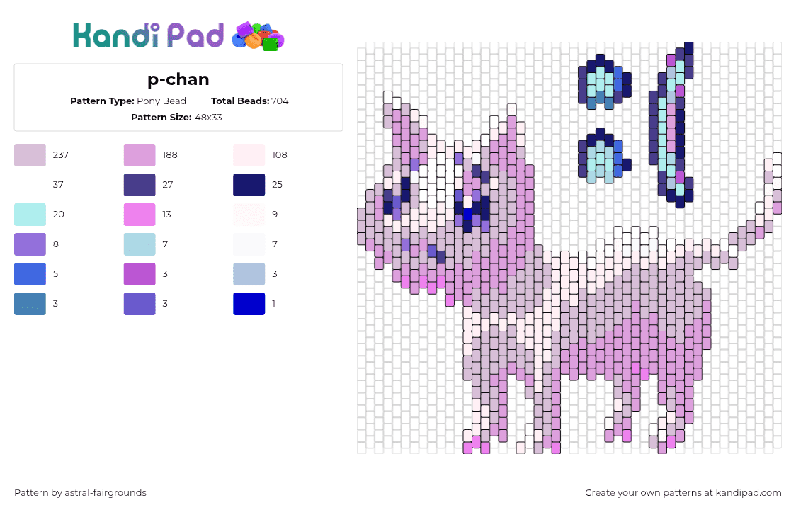 p-chan - Pony Bead Pattern by astral-fairgrounds on Kandi Pad - pchan,needy streamer overload,cat,character,video game,pink,white