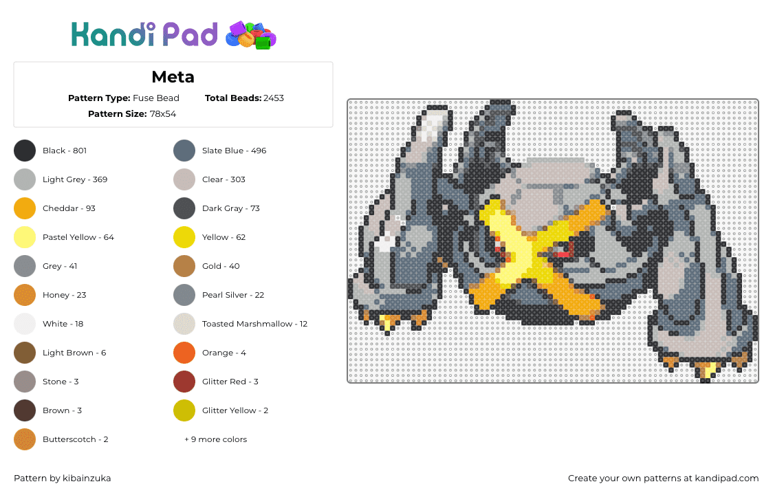 Meta - Fuse Bead Pattern by kibainzuka on Kandi Pad - metagross,pokemon,character,gaming,gray,yellow