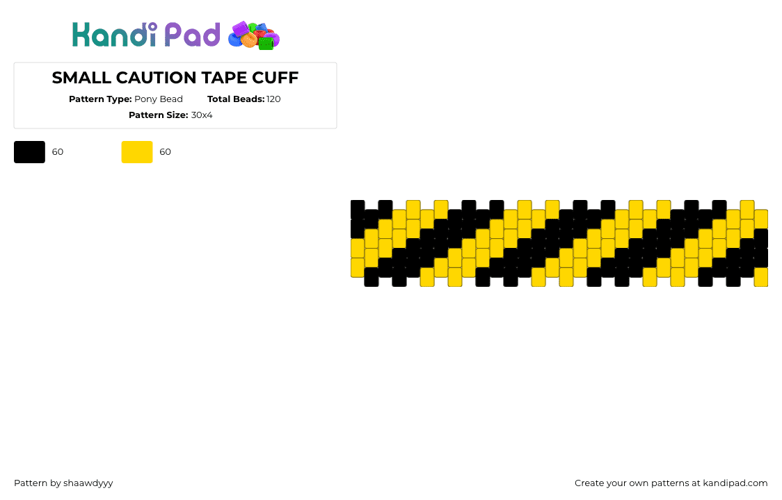 SMALL CAUTION TAPE CUFF - Pony Bead Pattern by sorenuhh on Kandi Pad - black,yellow