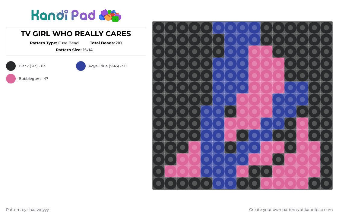 TV GIRL WHO REALLY CARES - Fuse Bead Pattern by sorenuhh on Kandi Pad - purple,pink