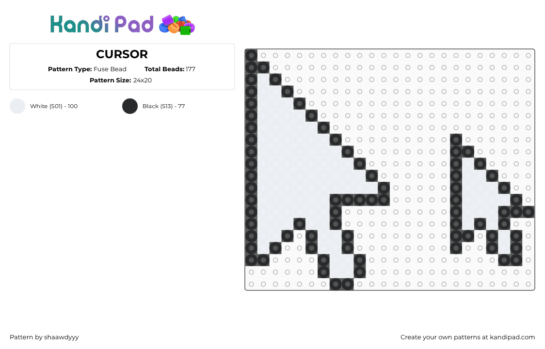 CURSOR - Fuse Bead Pattern by sorenuhh on Kandi Pad - black,white