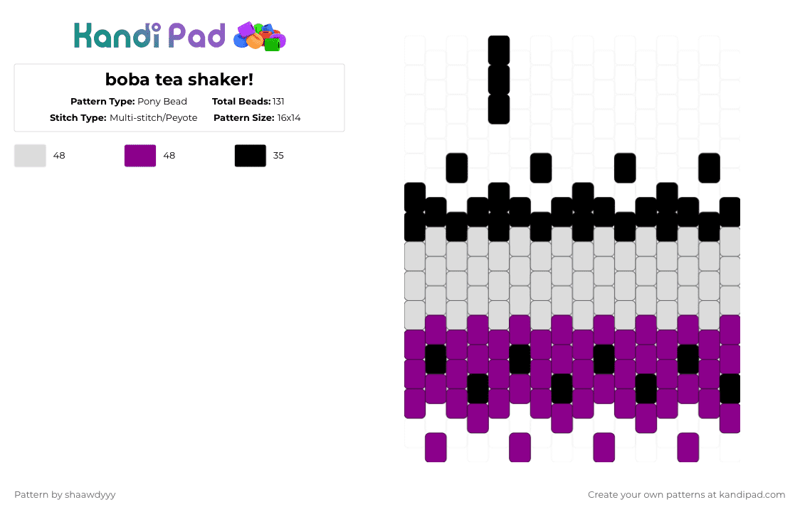 boba tea shaker! - Pony Bead Pattern by sorenuhh on Kandi Pad - white,pink,boba,shaker,purple