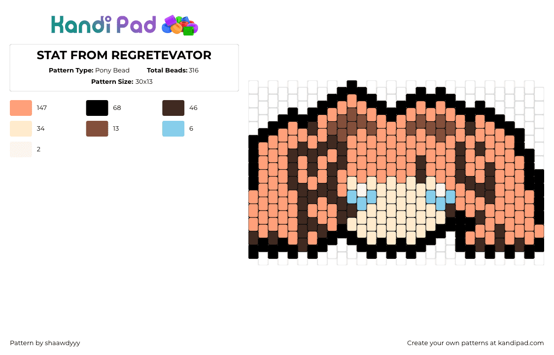 STAT FROM REGRETEVATOR - Pony Bead Pattern by shaawdyyy on Kandi Pad - stat,regretevator,character,head,charm,video game,roblox,tan,orange