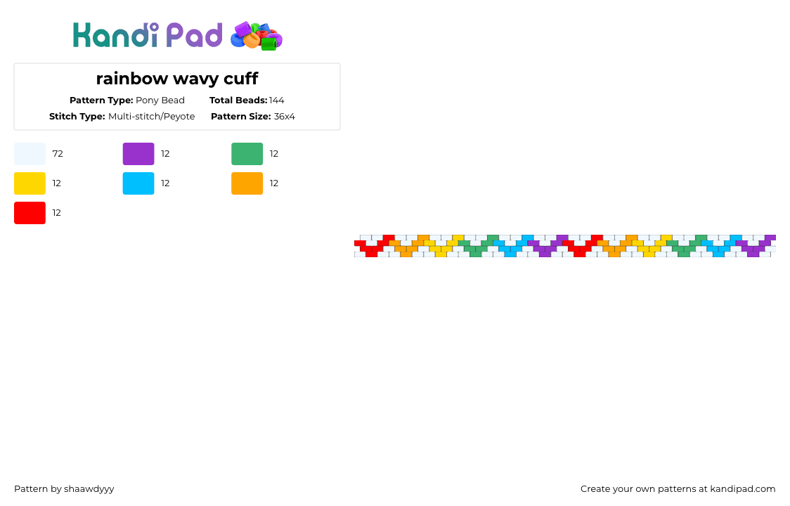 rainbow wavy cuff - Pony Bead Pattern by sorenuhh on Kandi Pad - white,green,light blue,red,colorful