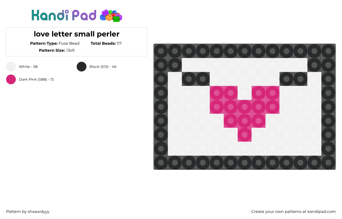 love letter small perler - Fuse Bead Pattern by sorenuhh on Kandi Pad - white