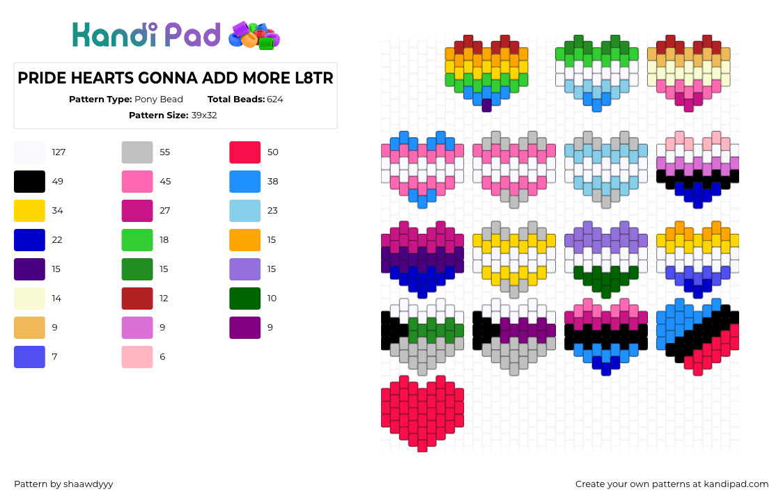 PRIDE HEARTS GONNA ADD MORE L8TR - Pony Bead Pattern by shaawdyyy on Kandi Pad - green,purple,beige,colorful